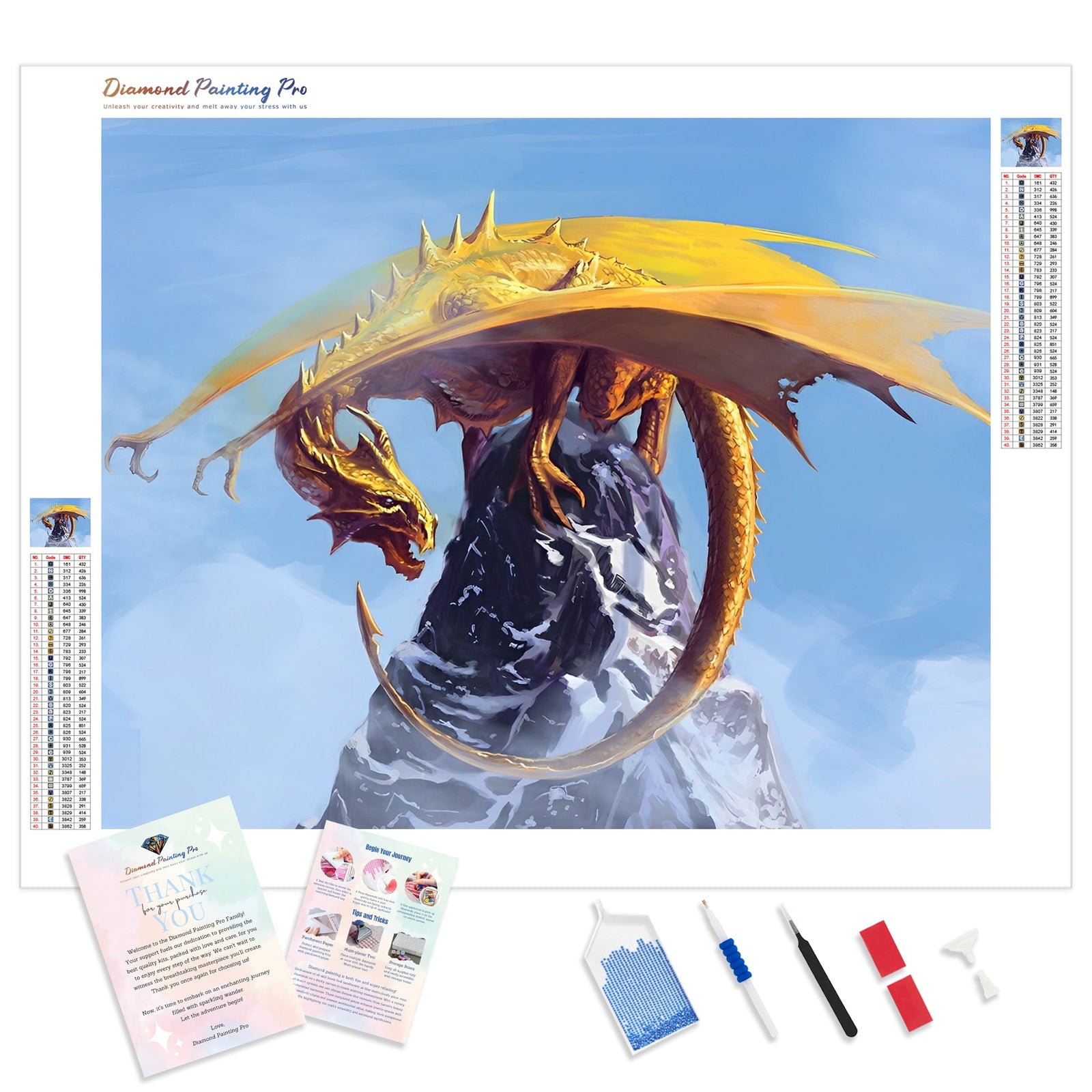 Gold Dragon | Diamond Painting Kit - Full Drill - Square or Round Diamonds with AB Drills Option