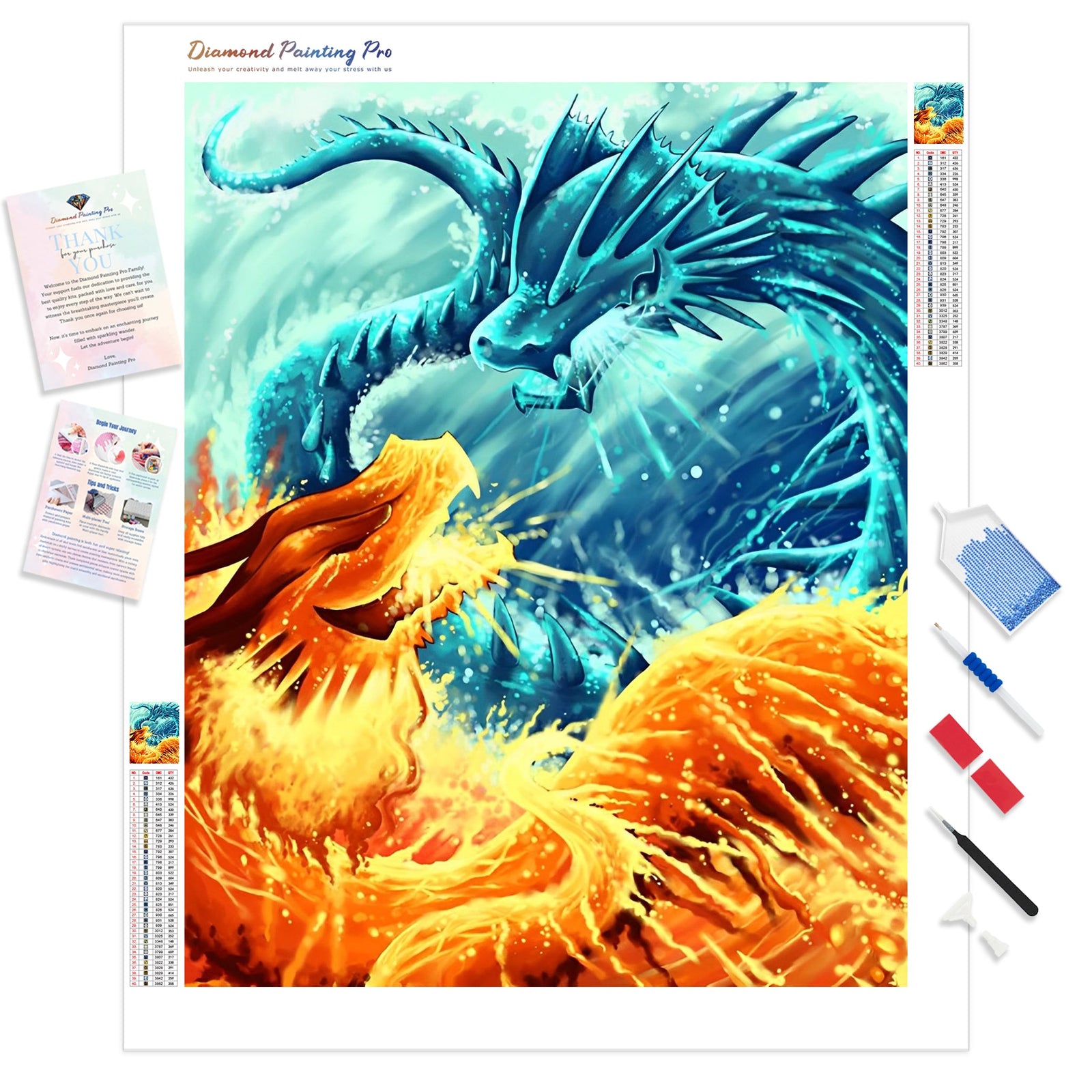 Ice Dragon and Fire Dragon | Diamond Painting Kit - Full Drill - Square or Round Diamonds with AB Drills Option