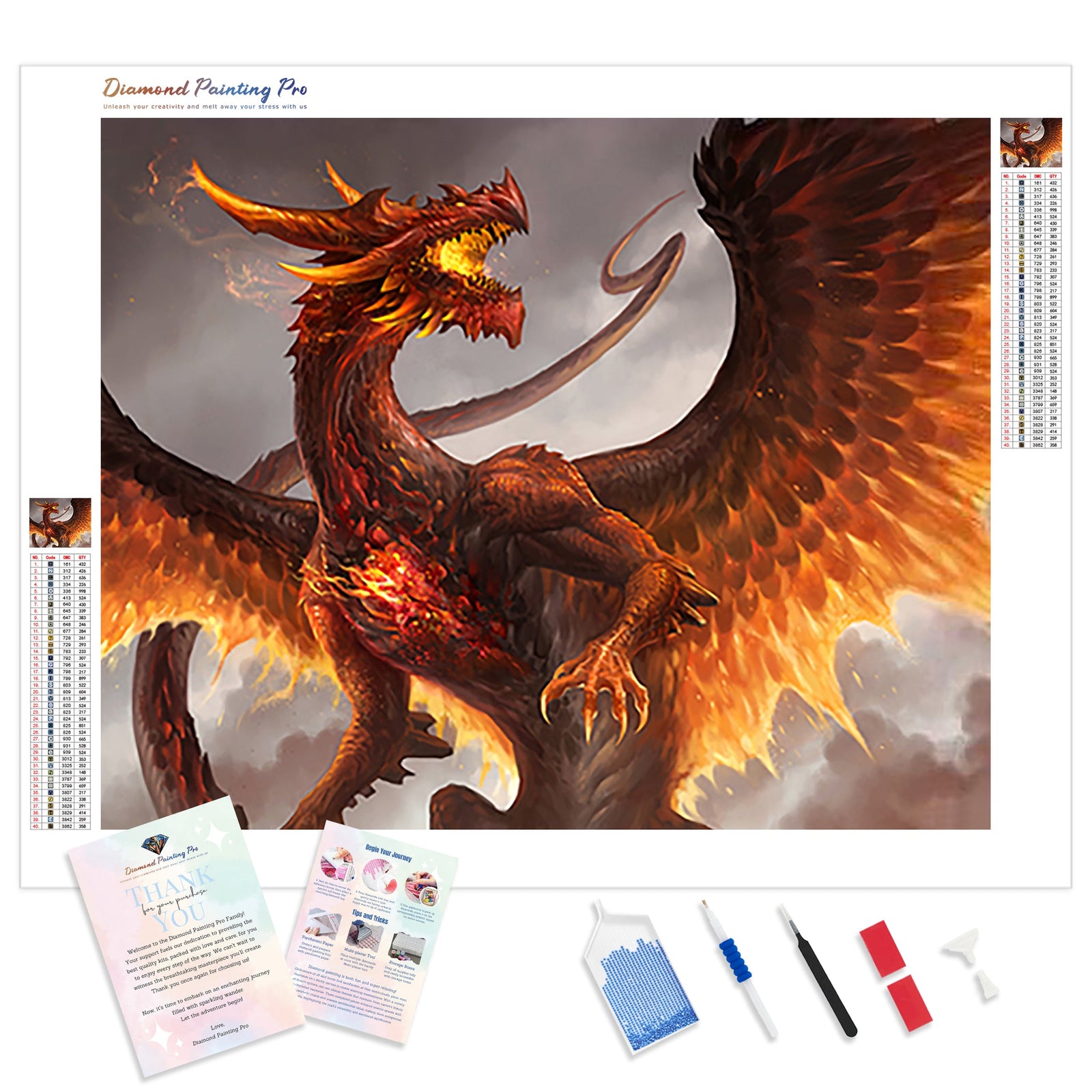 Jumbo Red Crystal Dragon | Diamond Painting Kit - Full Drill - Square or Round Diamonds with AB Drills Option