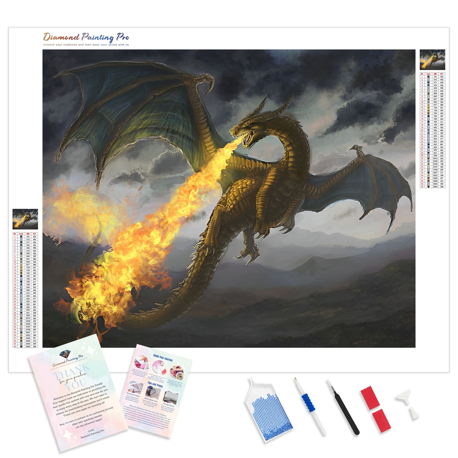 Fire Dragon | Diamond Painting Kit - Full Drill - Square or Round Diamonds with AB Drills Option