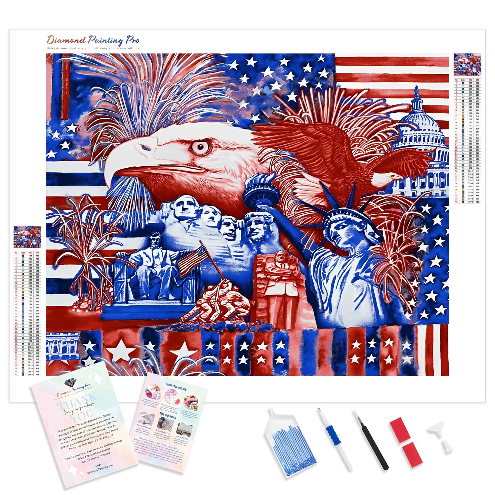 American Eagle and Icons | Diamond Painting Kit - Full Drill - Square or Round Diamonds with AB Drills Option