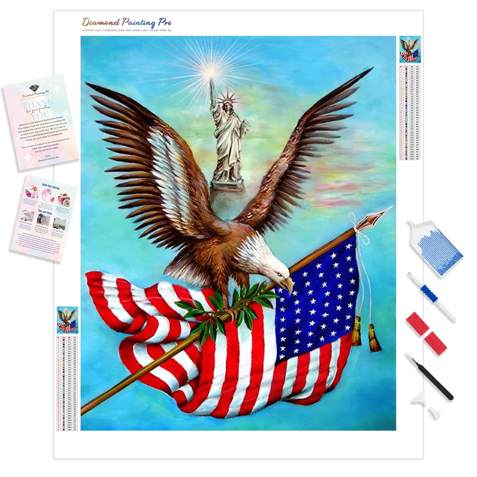 American Flag and Eagle | Diamond Painting Kit - Full Drill - Square or Round Diamonds with AB Drills Option