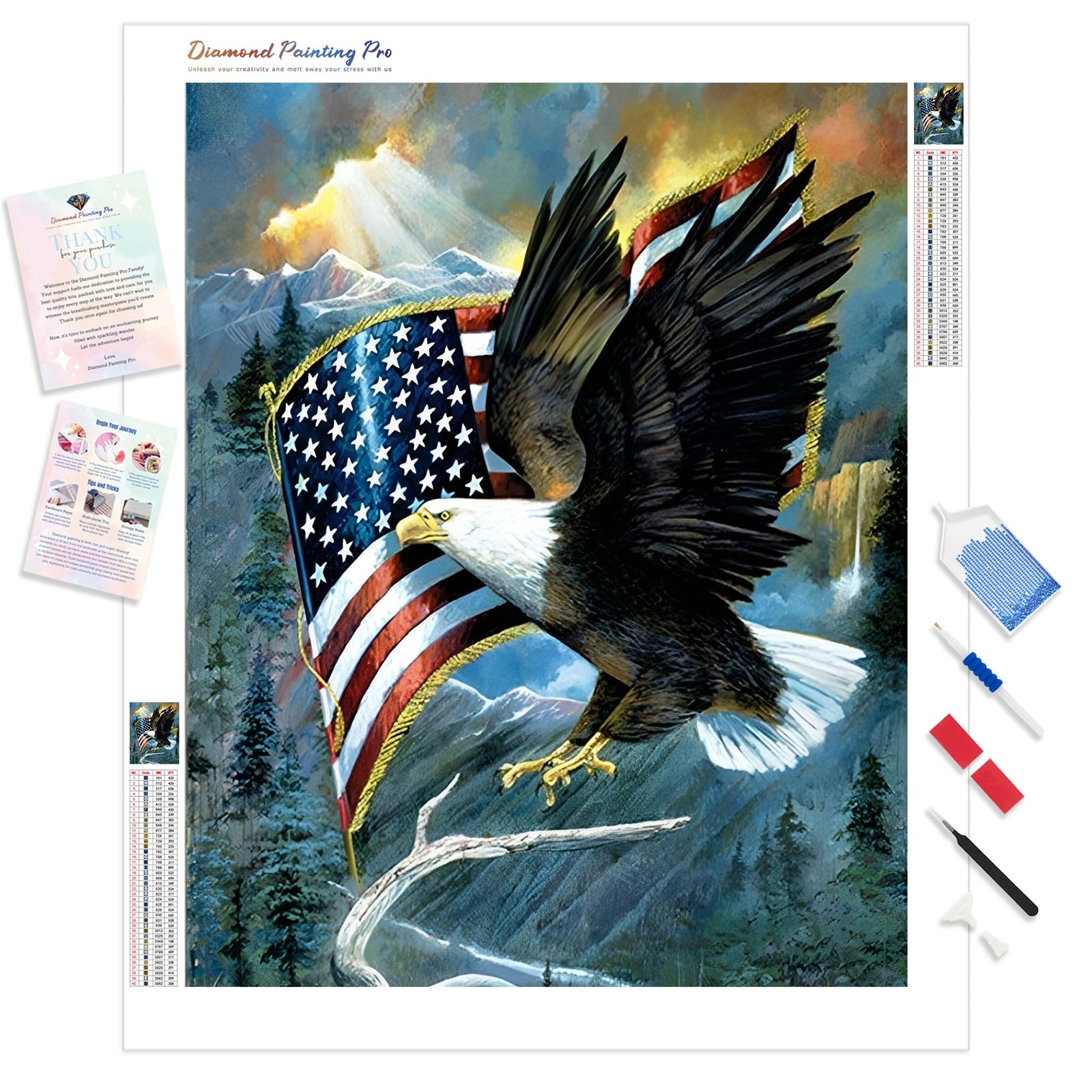 American Flag with Eagle | Diamond Painting Kit - Full Drill - Square or Round Diamonds with AB Drills Option