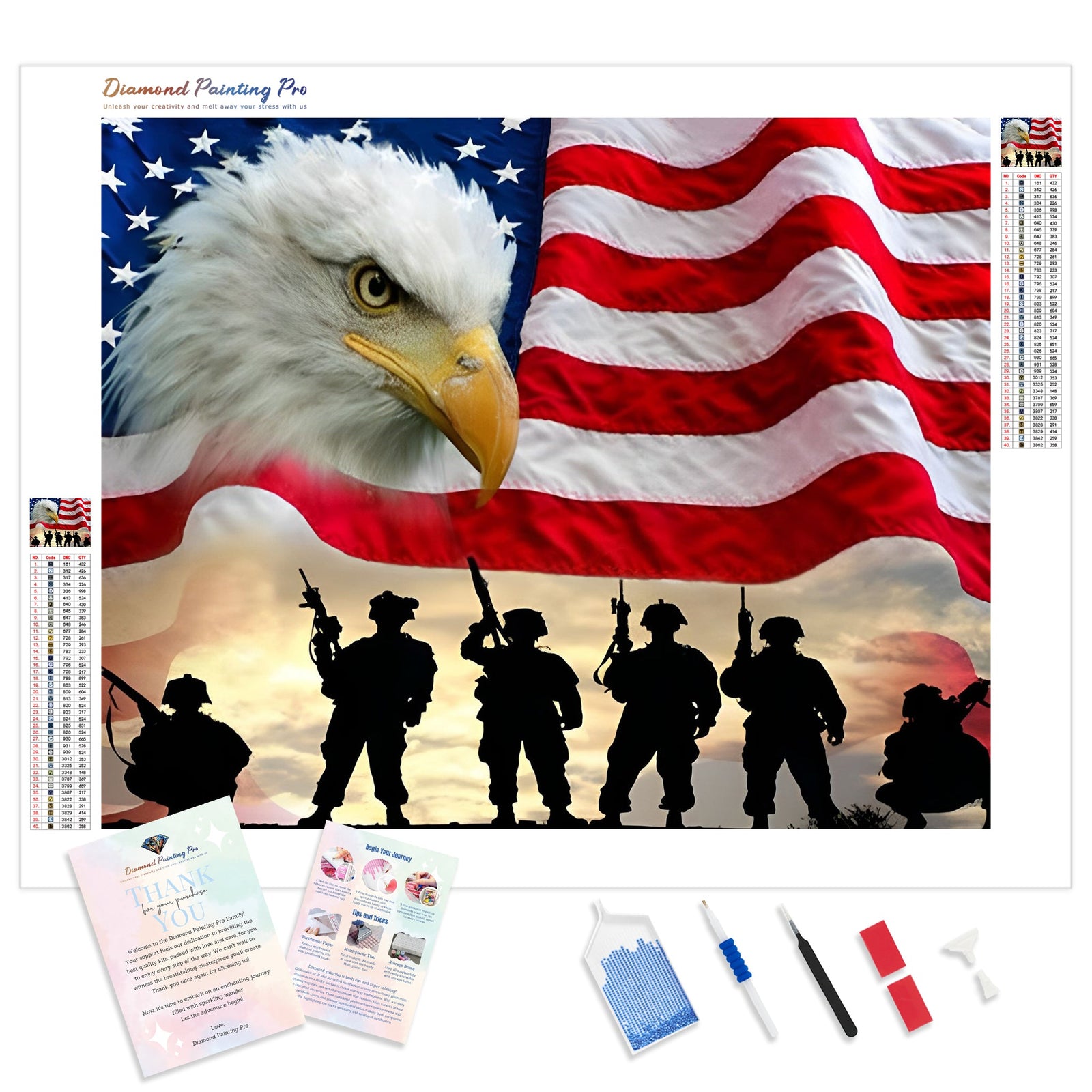 Flag and Eagle | Diamond Painting Kit - Full Drill - Square or Round Diamonds with AB Drills Option