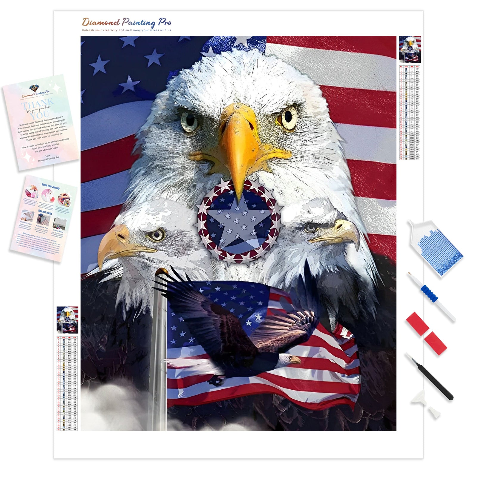 Flag and Eagles | Diamond Painting Kit - Full Drill - Square or Round Diamonds with AB Drills Option