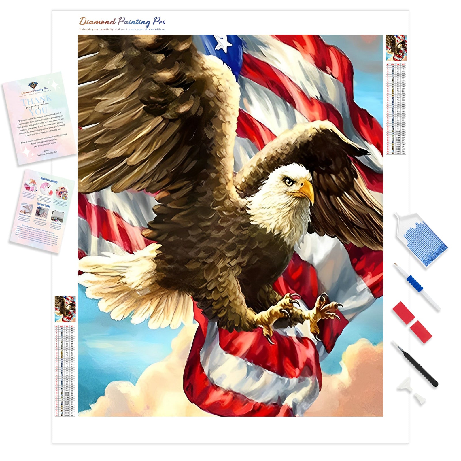 Flag and Eagle in Motion | Diamond Painting Kit - Full Drill - Square or Round Diamonds with AB Drills Option