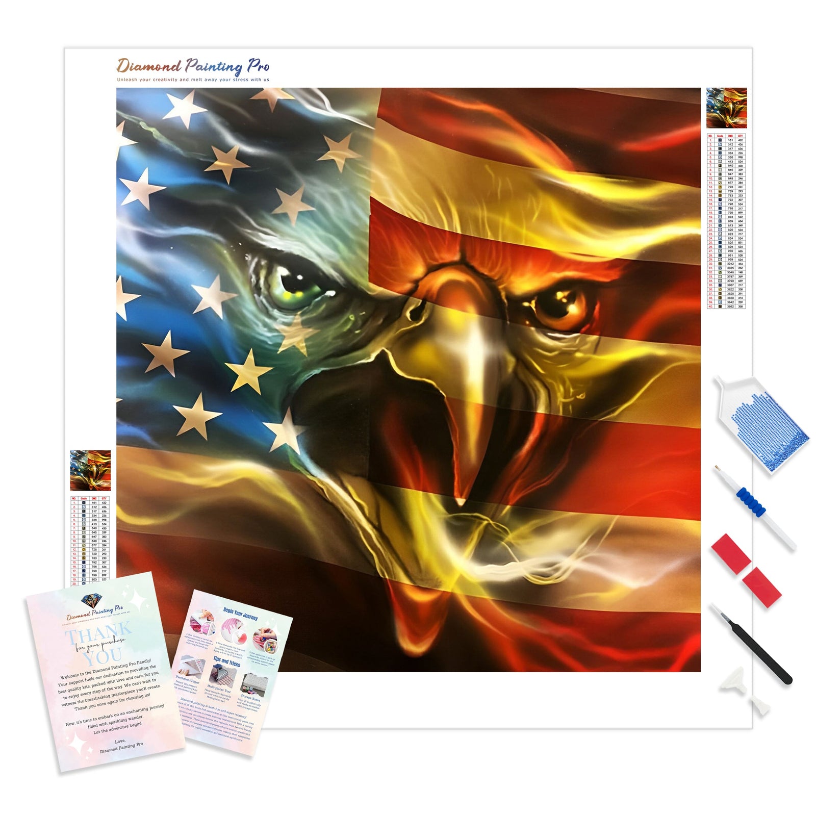 Yellow Light Eagle American Flag | Diamond Painting Kit - Full Drill - Square or Round Diamonds with AB Drills Option