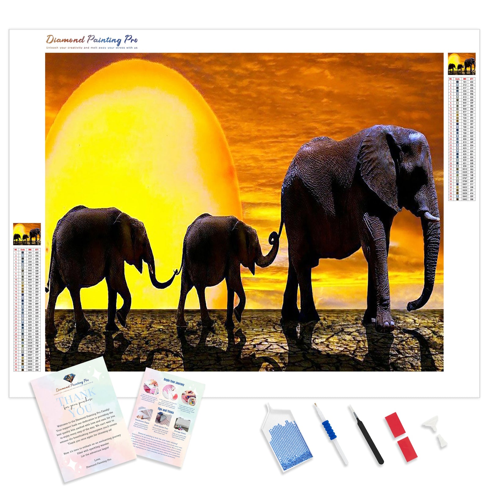 Elephant Herd Family | Diamond Painting Kit - Full Drill - Square or Round Diamonds with AB Drills Option