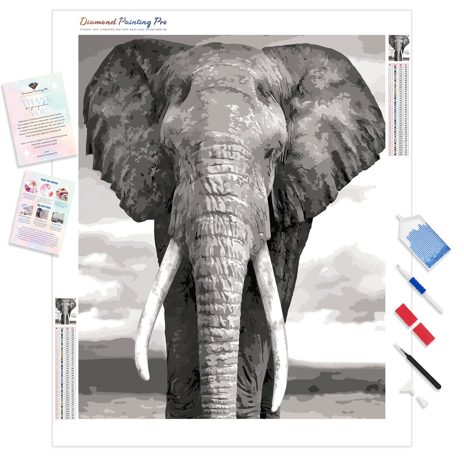 Elephant | Diamond Painting Kit - Full Drill - Square or Round Diamonds with AB Drills Option