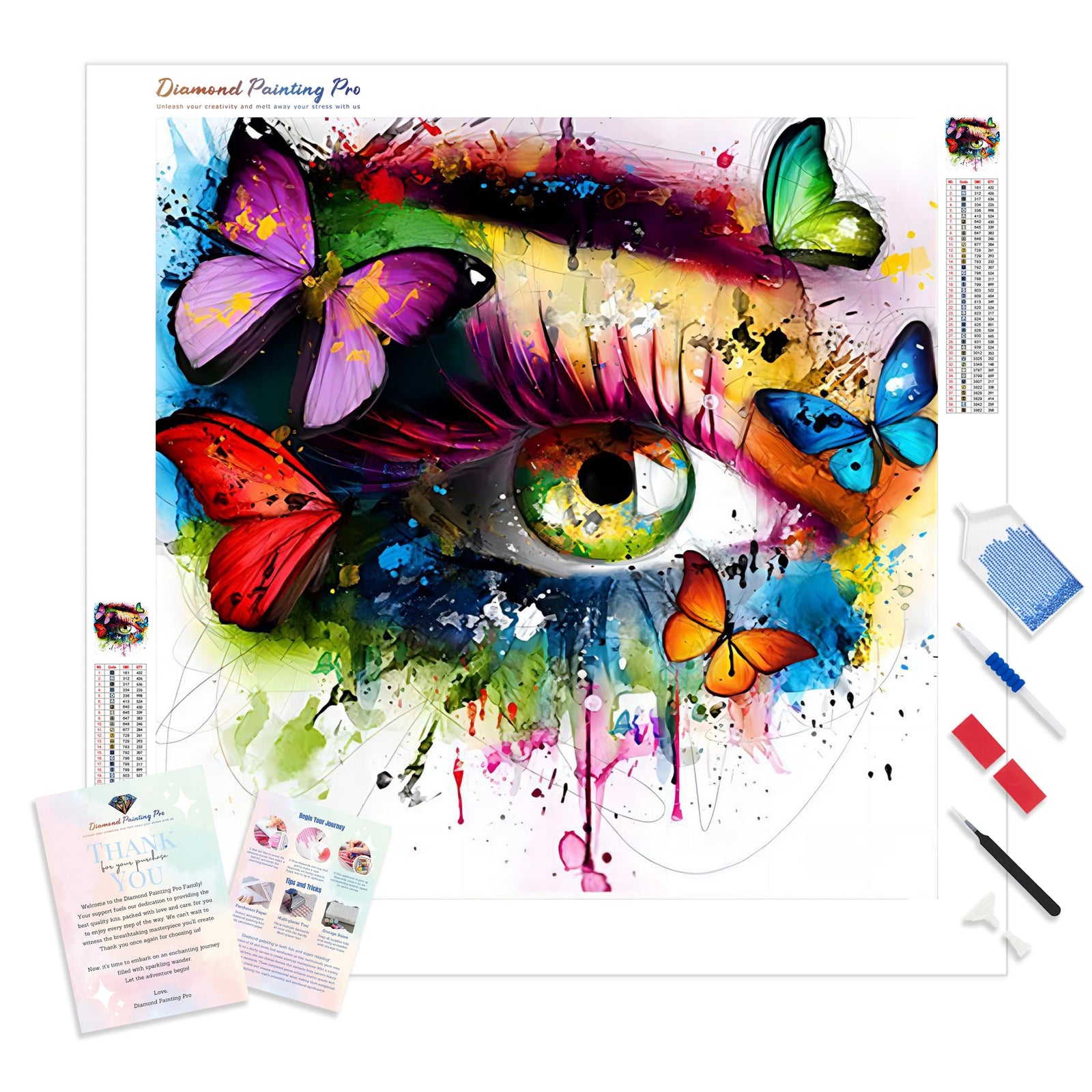 Colorful Eyes Butterfly | Diamond Painting Kit - Full Drill - Square or Round Diamonds with AB Drills Option