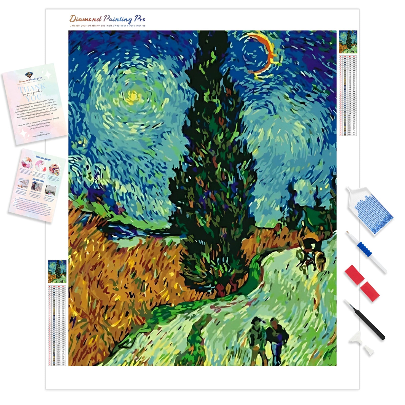 Road with Cypresses | Van Gogh | Diamond Painting Kit - Full Drill - Square or Round Diamonds with AB Drills Option