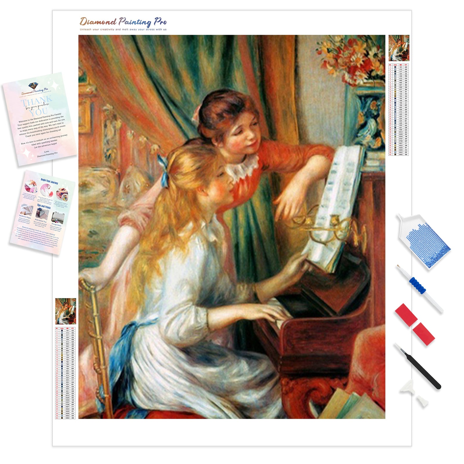 Two Young Girls at the Piano | Diamond Painting Kit - Full Drill - Square or Round Diamonds with AB Drills Option