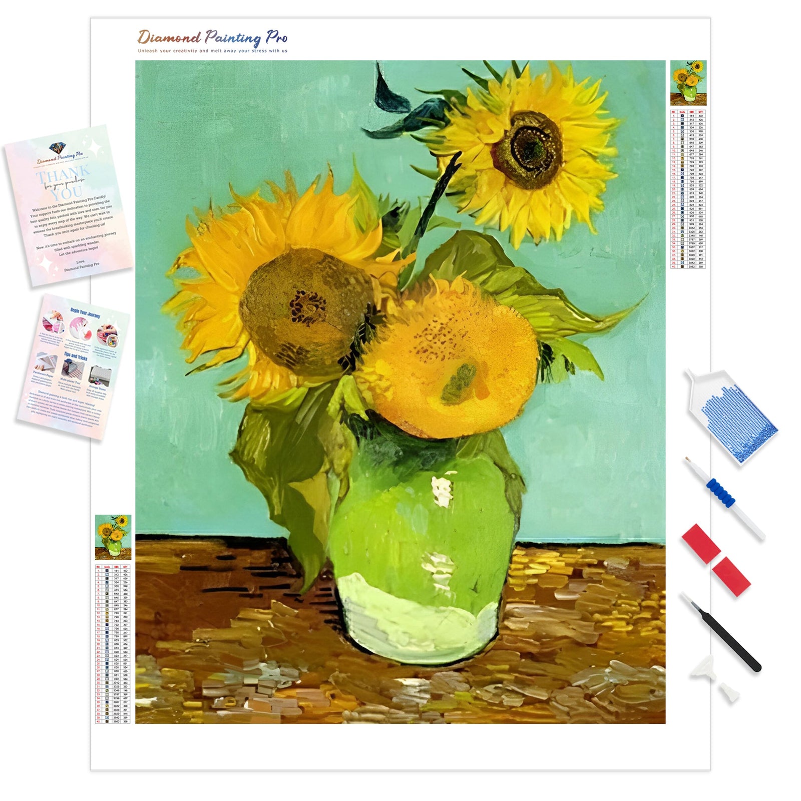 Sunflowers - Van Gogh | Diamond Painting Kit - Full Drill - Square or Round Diamonds with AB Drills Option