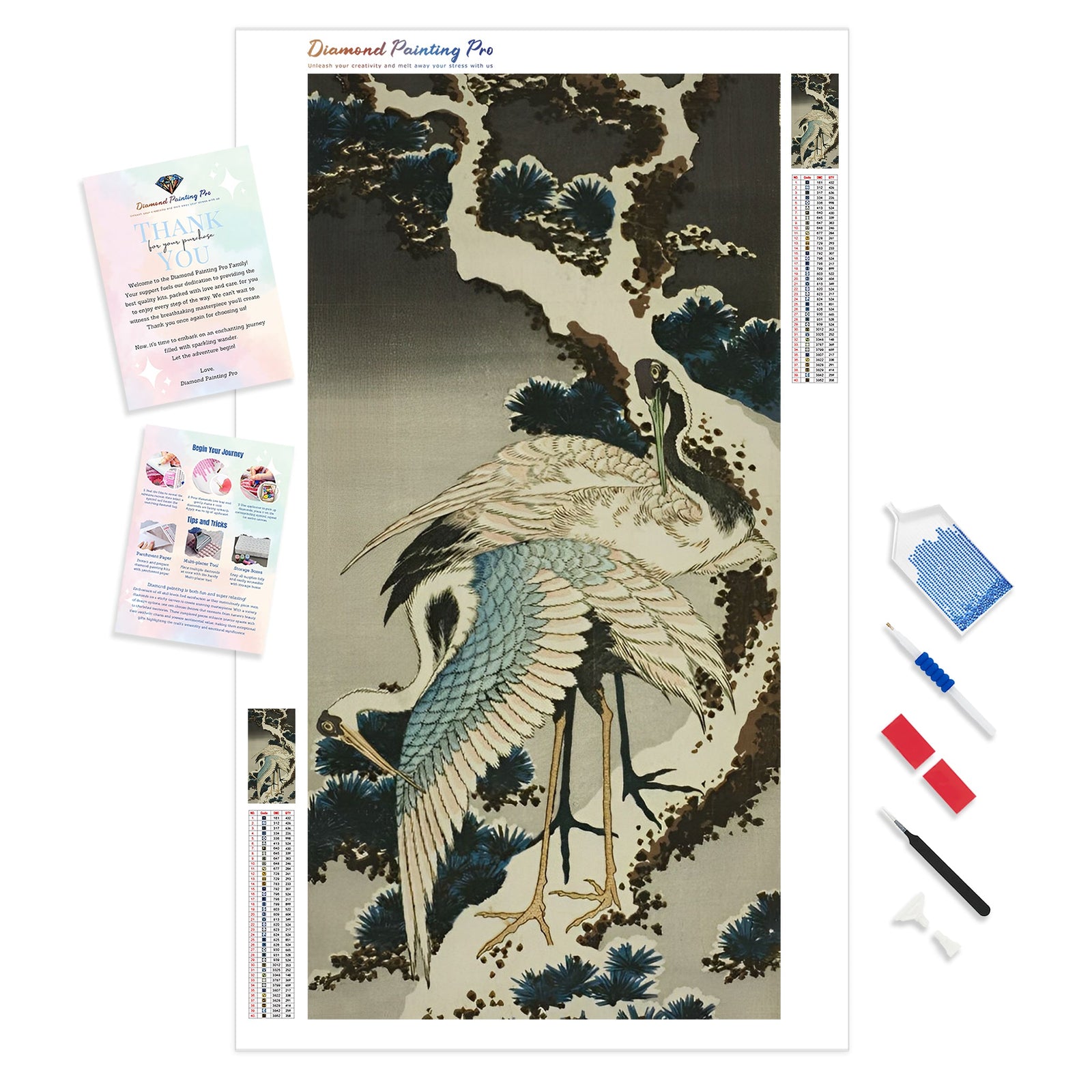 Cranes on Snow Covered Pine | Diamond Painting Kit - Full Drill - Square or Round Diamonds with AB Drills Option