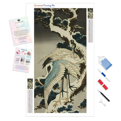 Cranes on Snow Covered Pine | Diamond Painting Kit - Full Drill - Square or Round Diamonds with AB Drills Option