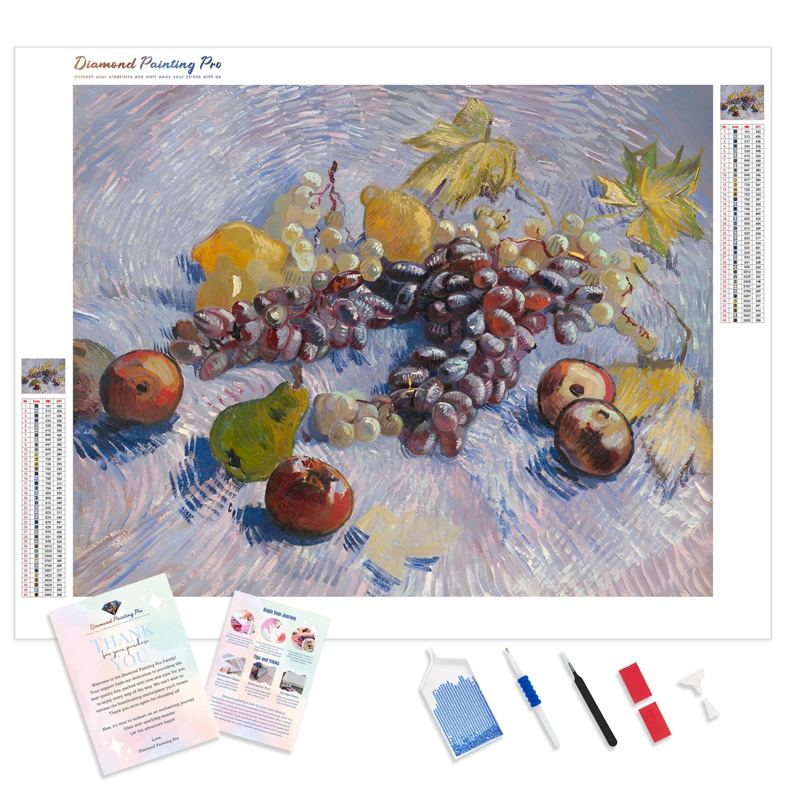 Grapes, Lemons, Pears, and Apples | Diamond Painting Kit - Full Drill - Square or Round Diamonds with AB Drills Option