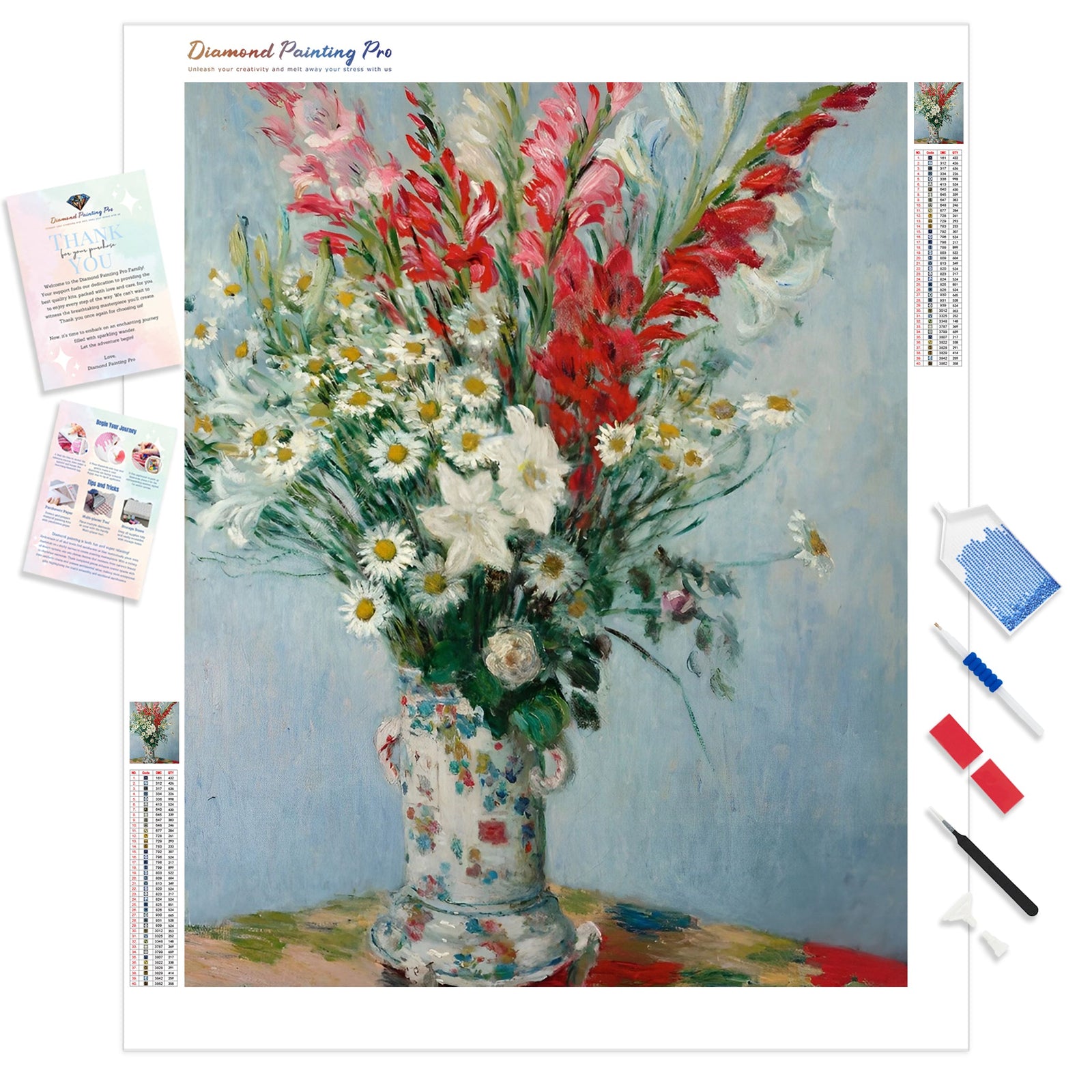 A Bouquet of Gladioli Lilies and Daisies - Claude Monet | Diamond Painting Kit - Full Drill - Square or Round Diamonds with AB Drills Option