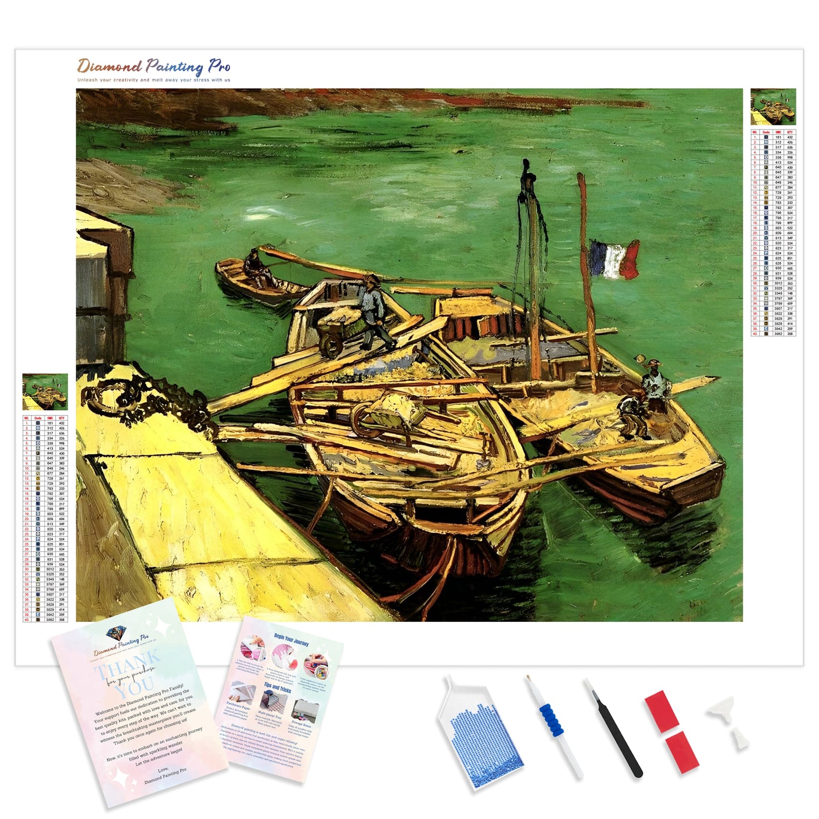 Barges on the Rhone River - Vincent van Gogh | Diamond Painting Kit - Full Drill - Square or Round Diamonds with AB Drills Option