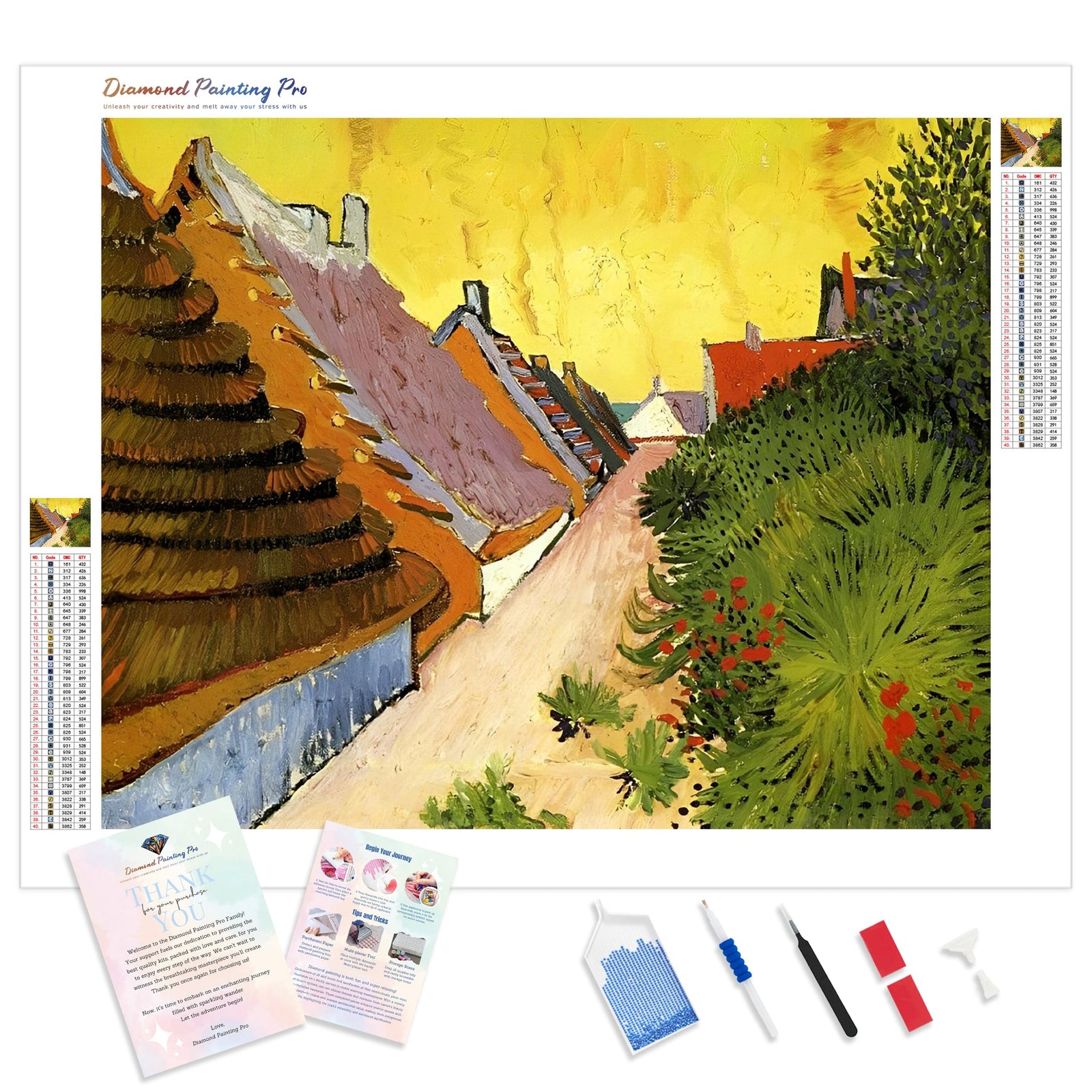 Farmhouses in Saintes Maries - Vincent Van Gogh | Diamond Painting Kit - Full Drill - Square or Round Diamonds with AB Drills Option