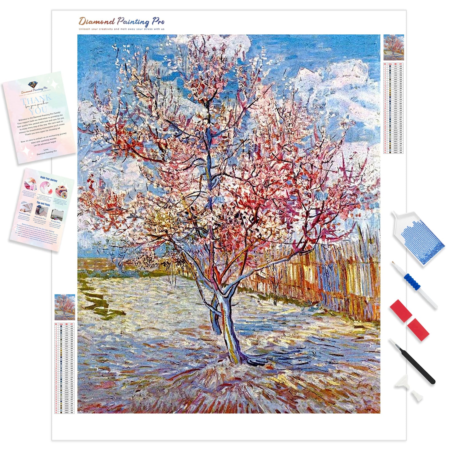 Pink Peach Trees-Vincent van Gogh | Diamond Painting Kit - Full Drill - Square or Round Diamonds with AB Drills Option