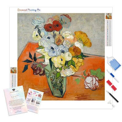 Roses and Anemones-Vincent van Gogh | Diamond Painting Kit - Full Drill - Square or Round Diamonds with AB Drills Option