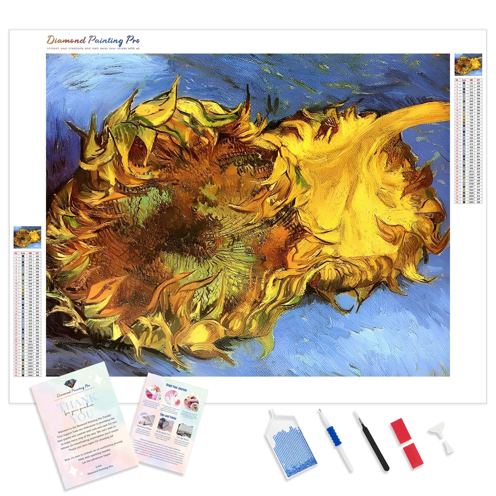 Two Cut Sunflowers - Vincent van Gogh | Diamond Painting Kit - Full Drill - Square or Round Diamonds with AB Drills Option