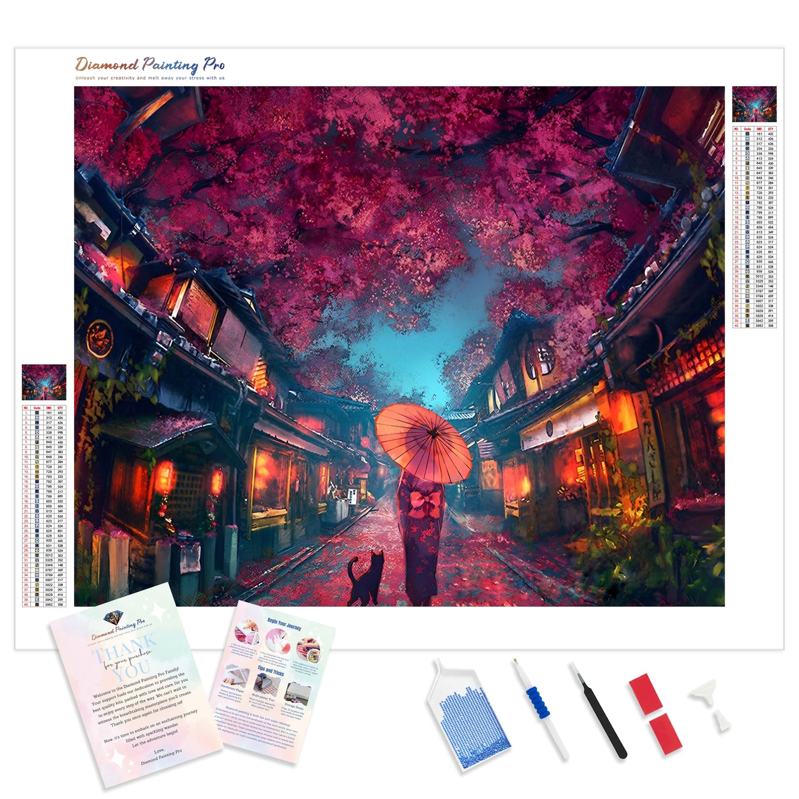 Cherry Blossoms Town | Diamond Painting Kit - Full Drill - Square or Round Diamonds with AB Drills Option