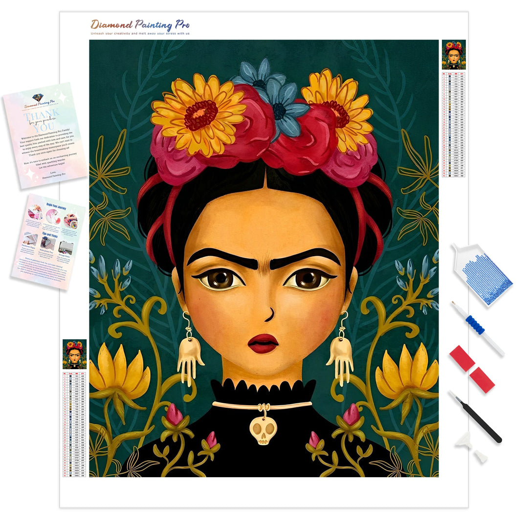 Kit Pintura com Diamantes  Tela Frida Kahlo - 30 x 42 cm