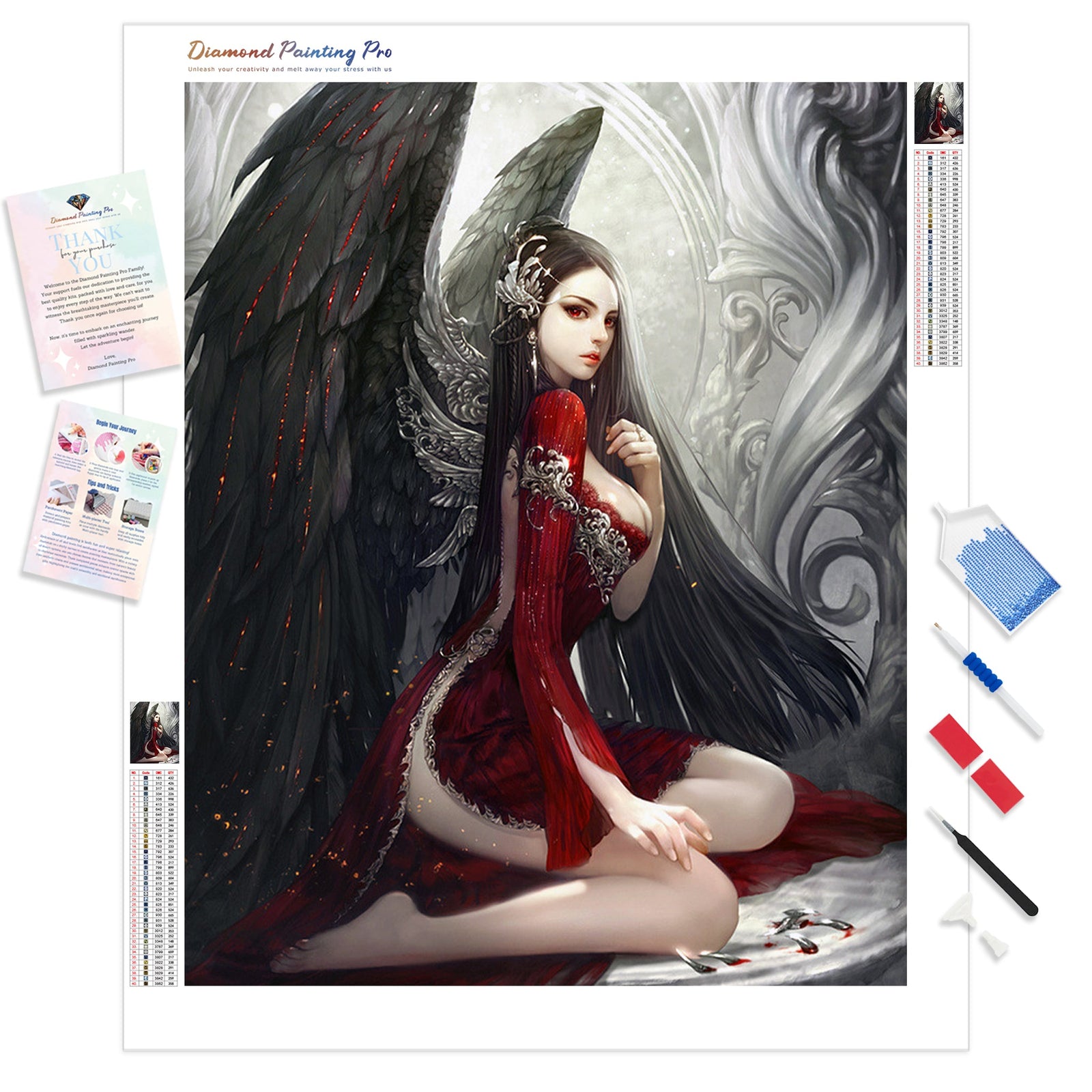 Angel Girl Black Wings | Diamond Painting Kit - Full Drill - Square or Round Diamonds with AB Drills Option