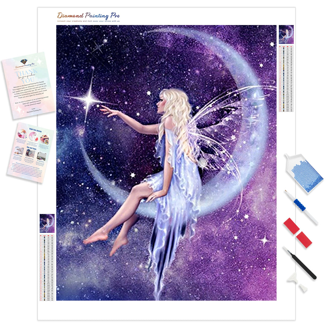 Angel on Moon | Diamond Painting Kit - Full Drill - Square or Round Diamonds with AB Drills Option