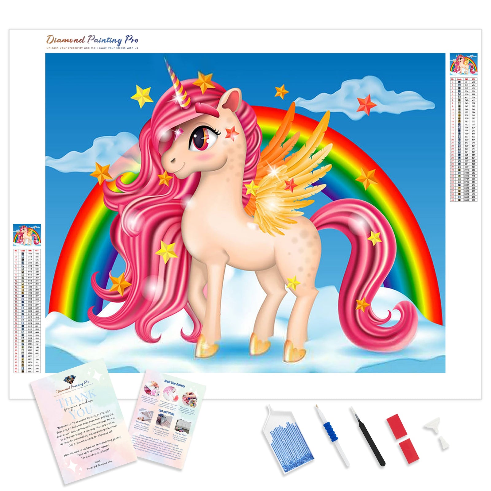 Happy Rainbow Unicorn | Diamond Painting Kit - Full Drill - Square or Round Diamonds with AB Drills Option