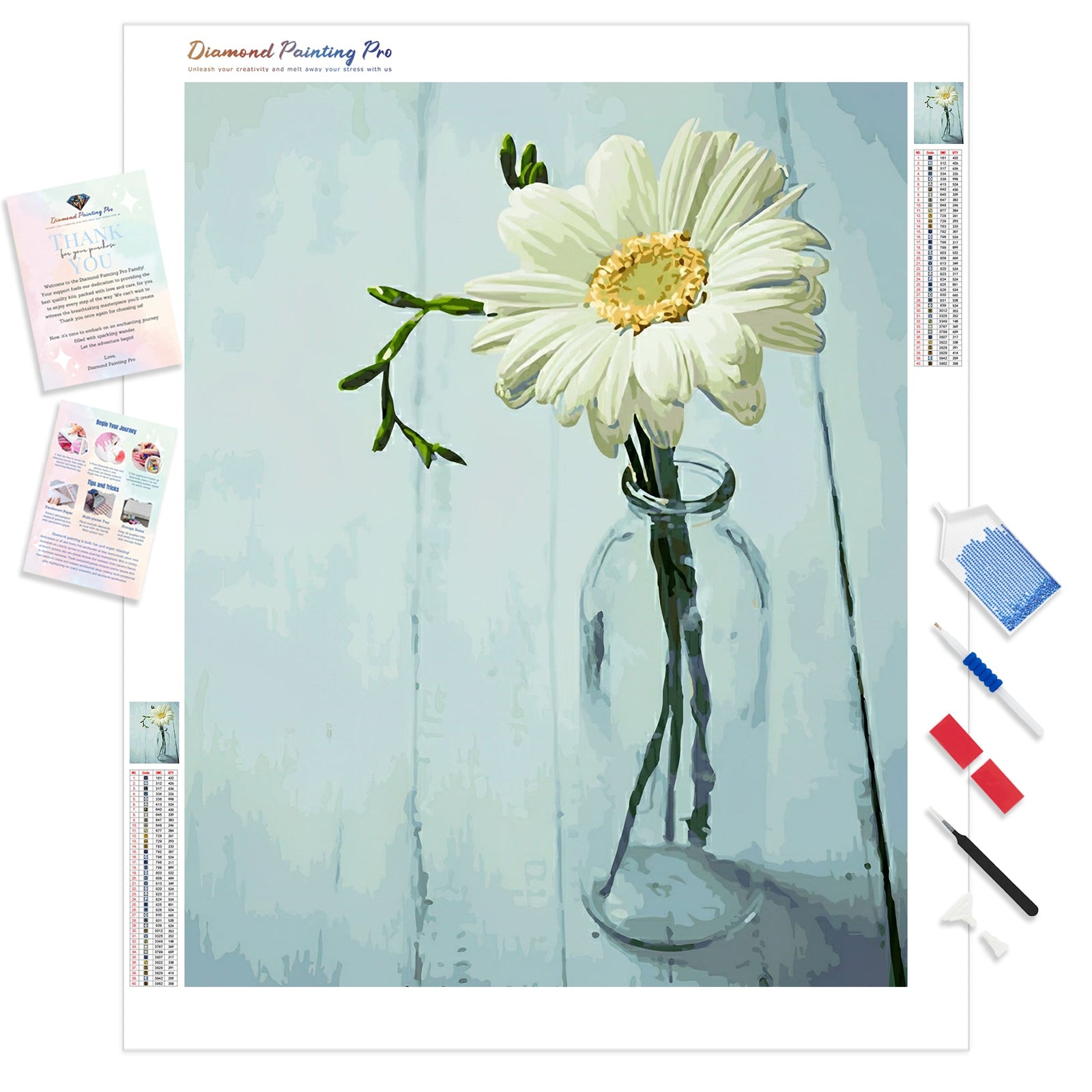 White Daisy | Diamond Painting Kit - Full Drill - Square or Round Diamonds with AB Drills Option