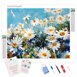 White Daisy Flower | Diamond Painting Kit - Full Drill - Square or Round Diamonds with AB Drills Option