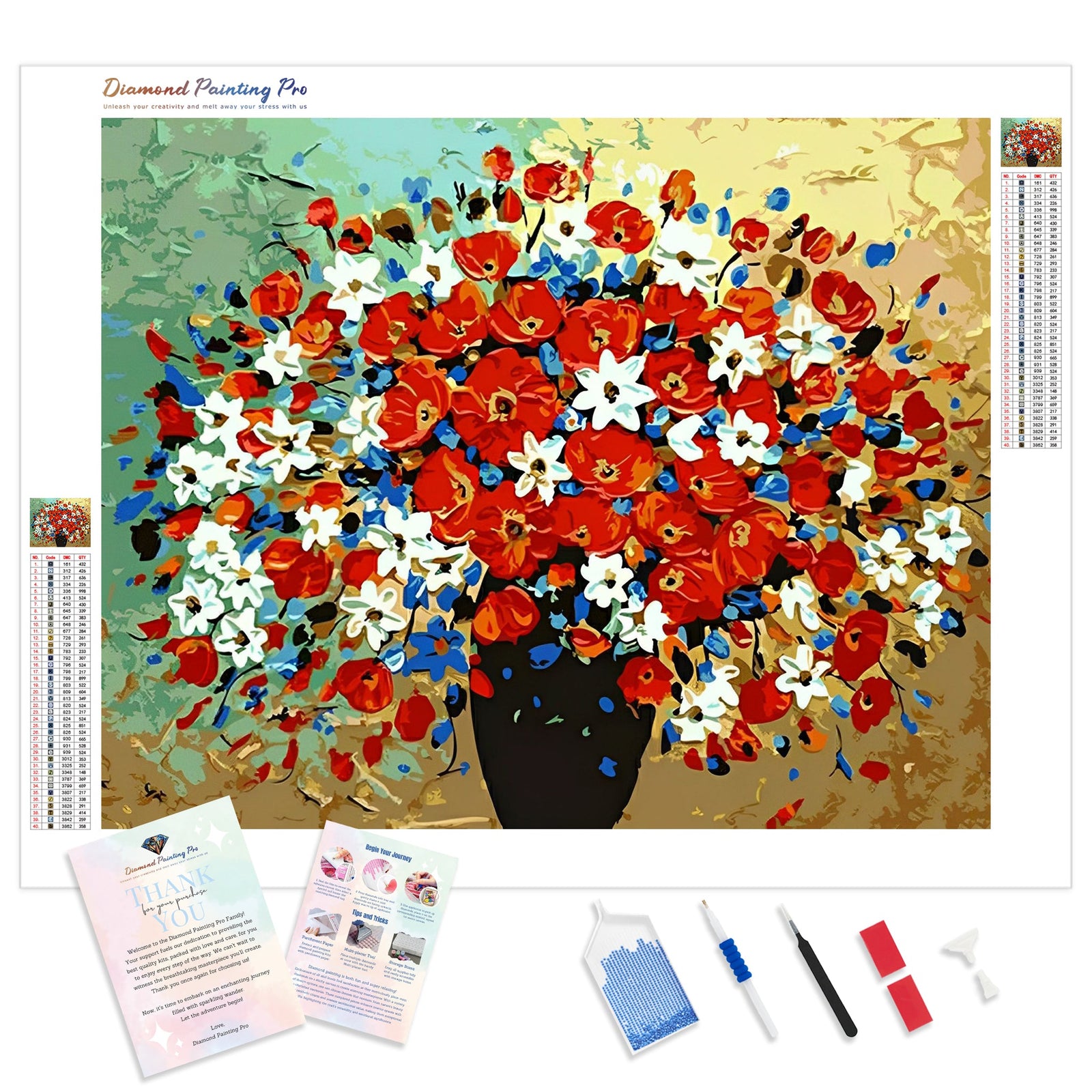 Abstract Flowers | Diamond Painting Kit - Full Drill - Square or Round Diamonds with AB Drills Option