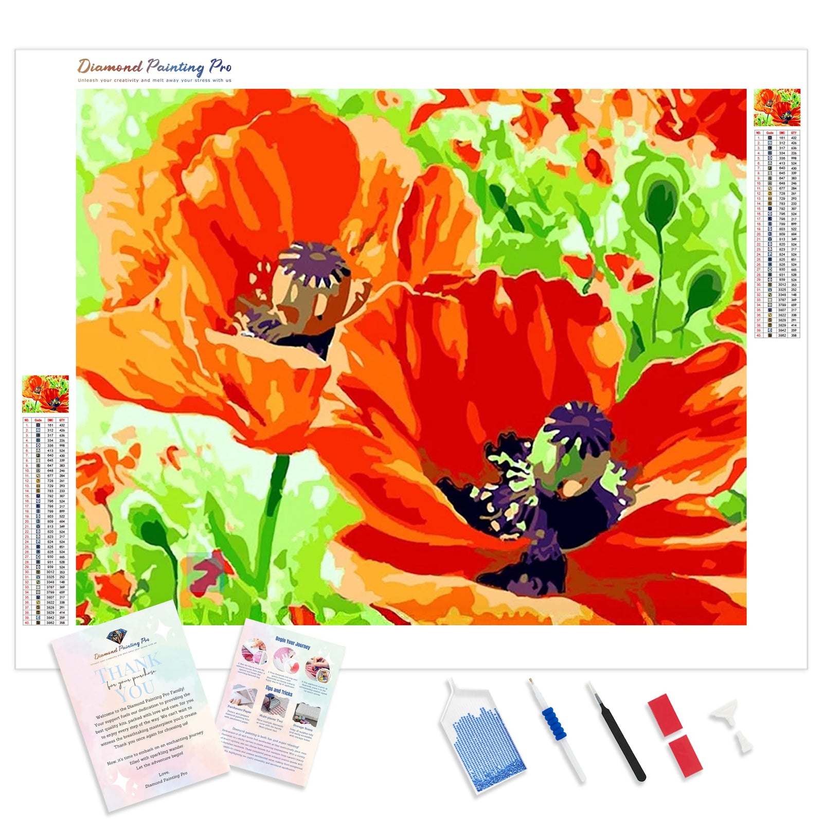 Orange Flowers | Diamond Painting Kit - Full Drill - Square or Round Diamonds with AB Drills Option