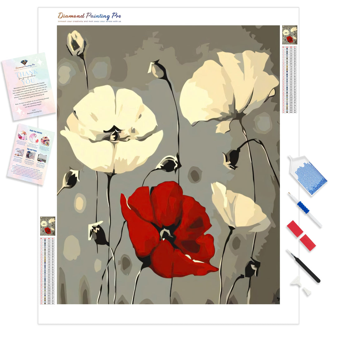 Red White Poppy Flower | Diamond Painting
