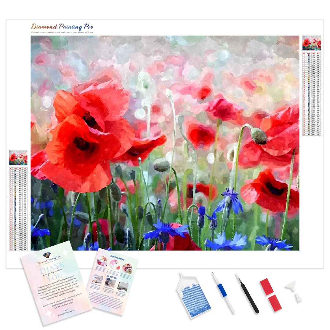 Red Poppies and Blue Cornflowers | Diamond Painting