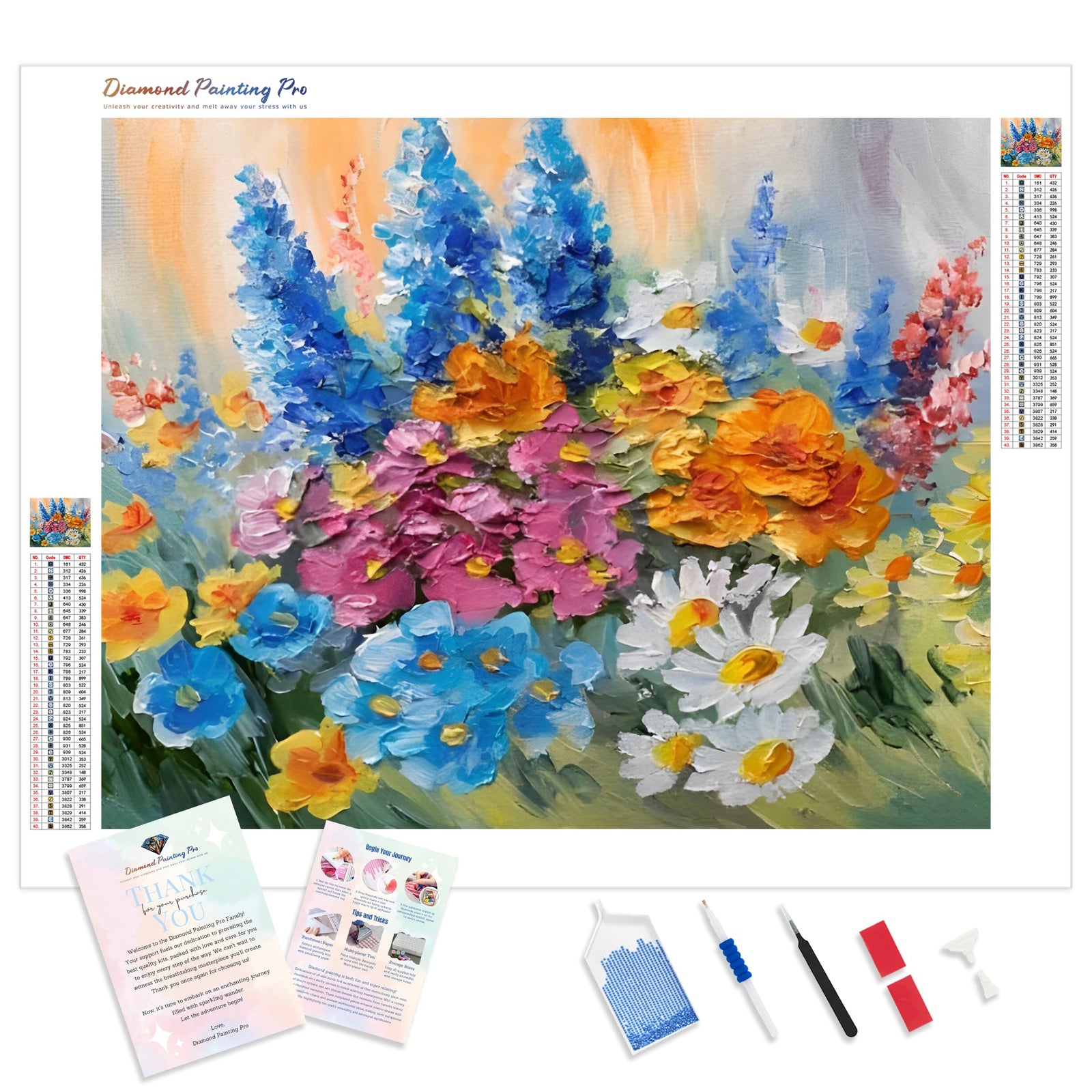 Abstract Bouquet of Spring Flowers | Diamond Painting Kit - Full Drill - Square or Round Diamonds with AB Drills Option