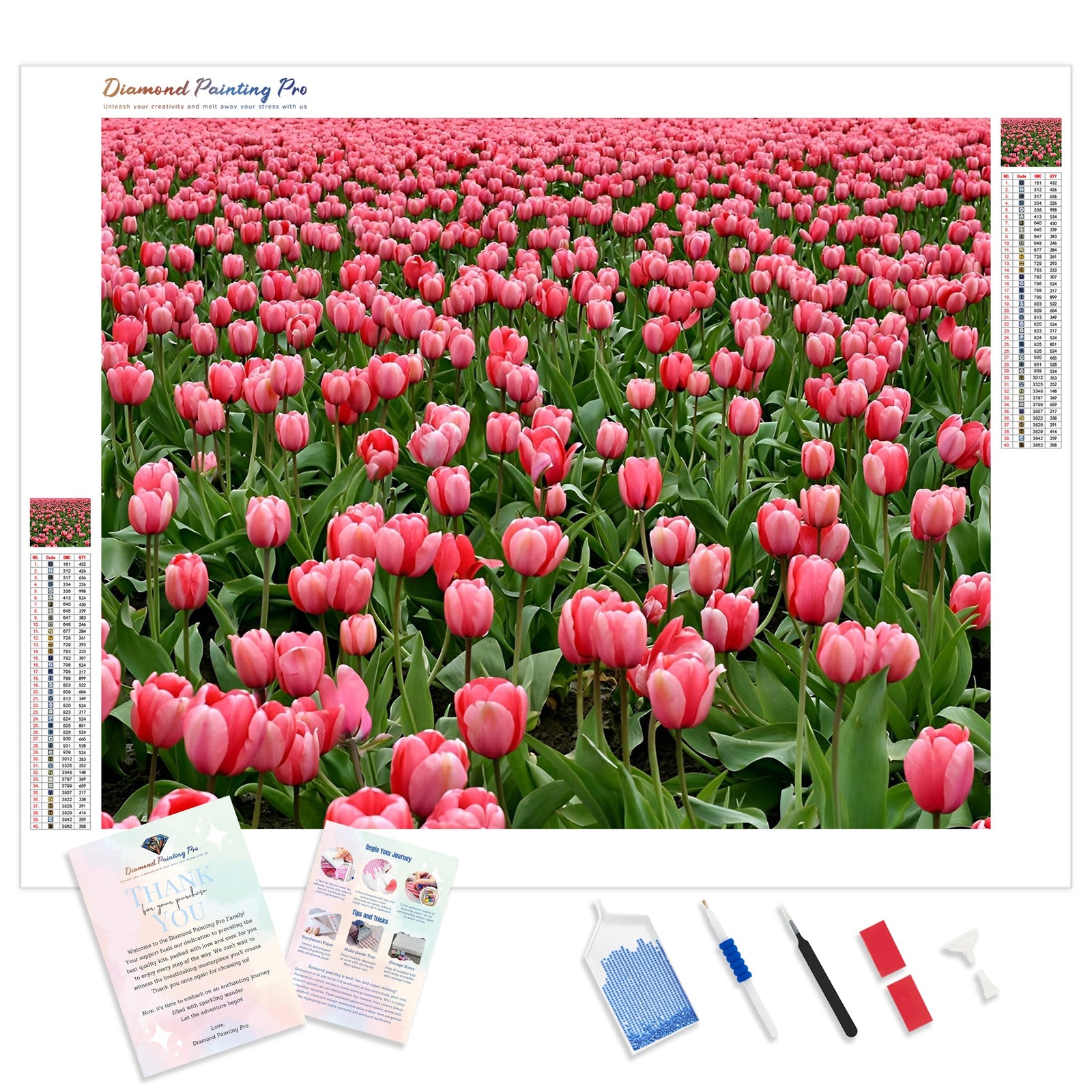 Pink Tulips Field | Diamond Painting Kit - Full Drill - Square or Round Diamonds with AB Drills Option