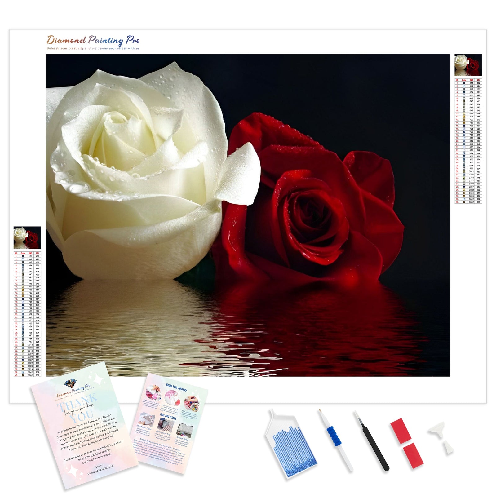 Red & White Roses Reflection | Diamond Painting Kit - Full Drill - Square or Round Diamonds with AB Drills Option