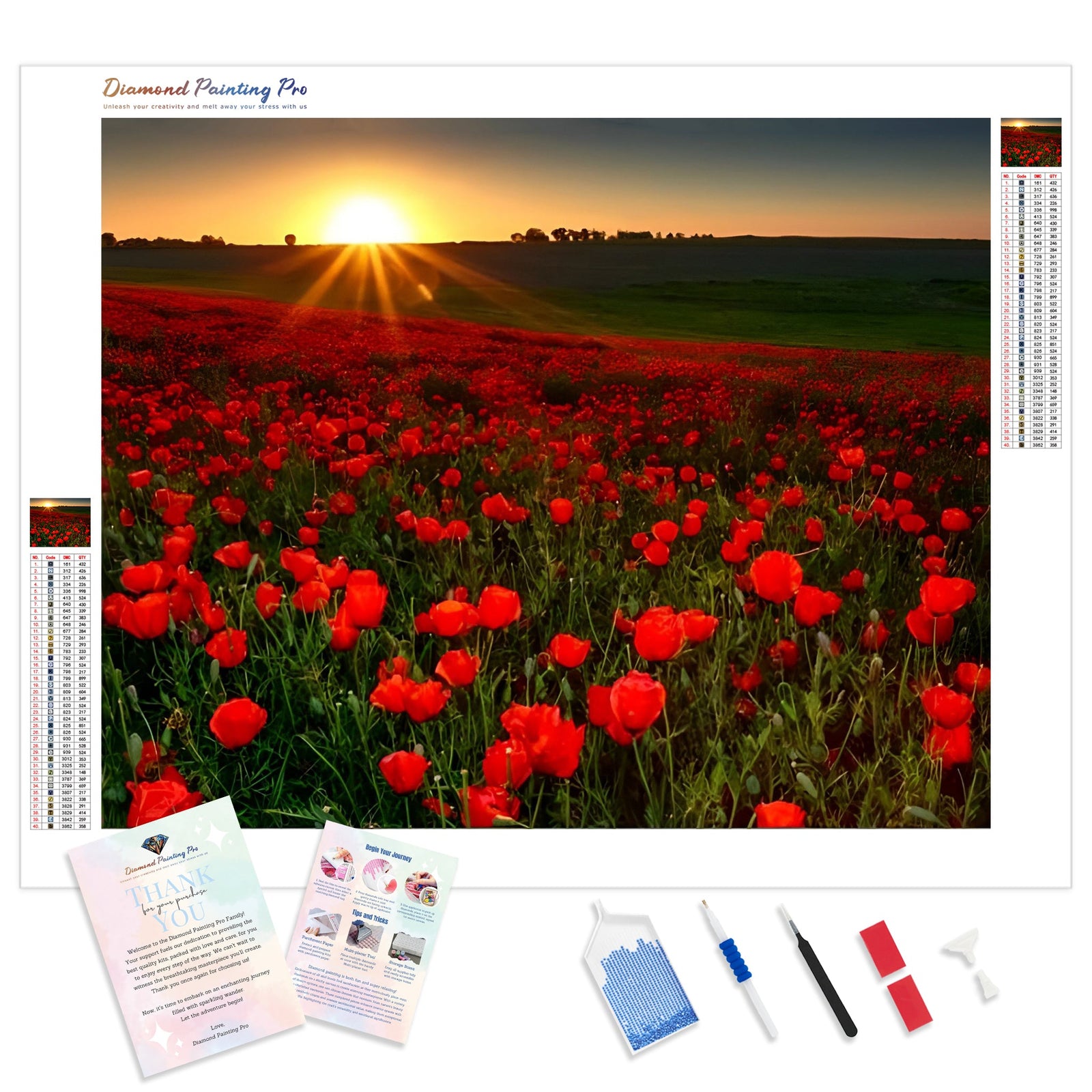 Red Poppies Field | Diamond Painting Kit - Full Drill - Square or Round Diamonds with AB Drills Option