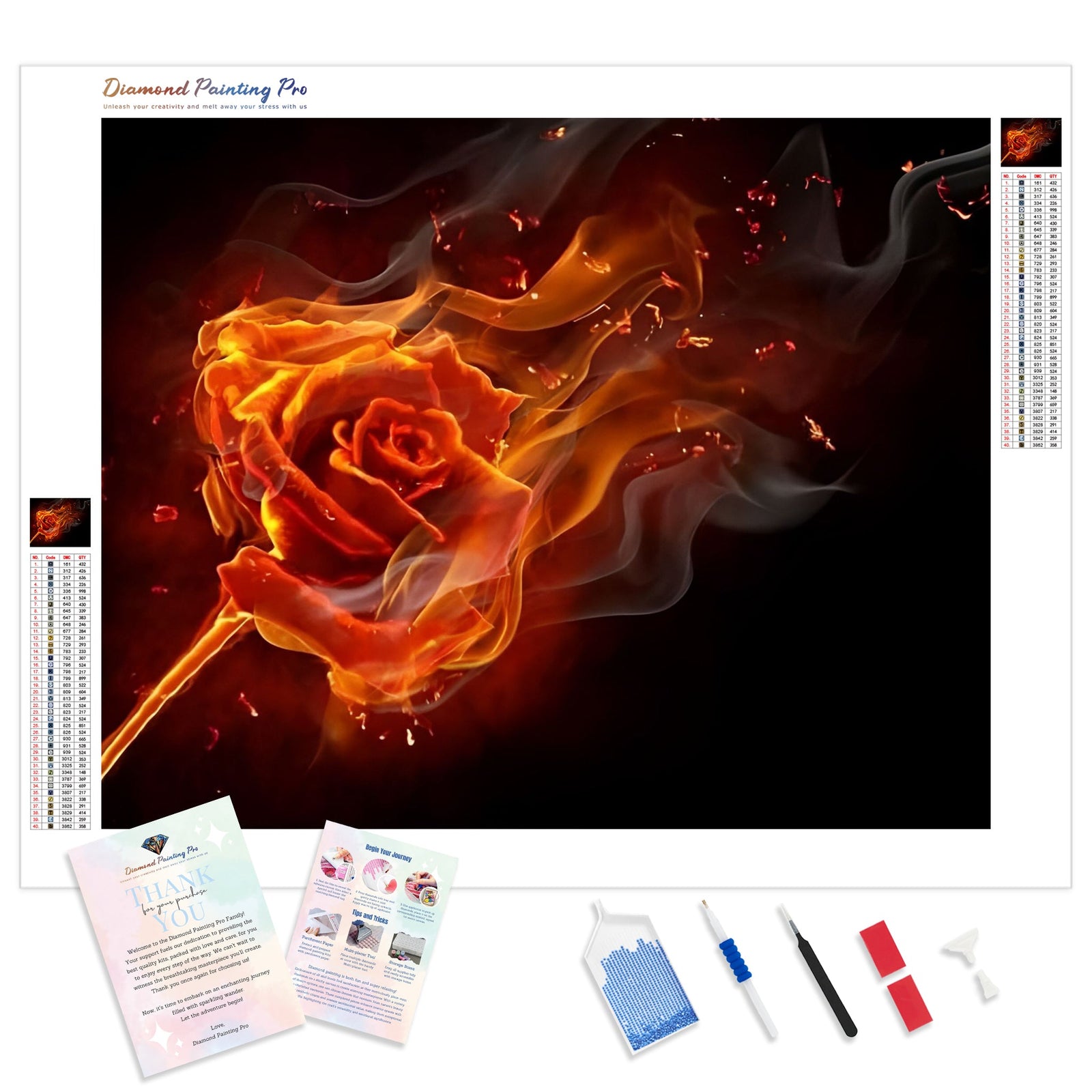 Rose on Fire | Diamond Painting Kit - Full Drill - Square or Round Diamonds with AB Drills Option