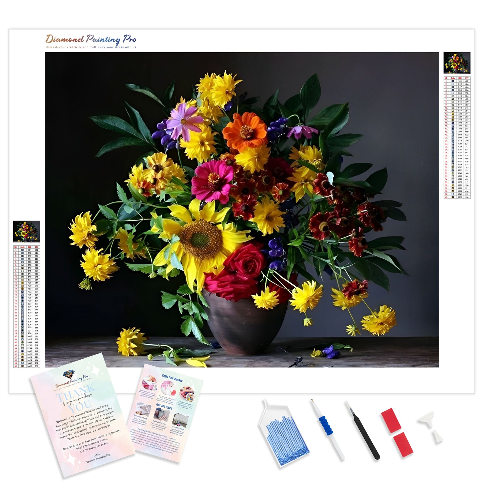 Sunflower and Roses Bouquet | Diamond Painting Kit - Full Drill - Square or Round Diamonds with AB Drills Option