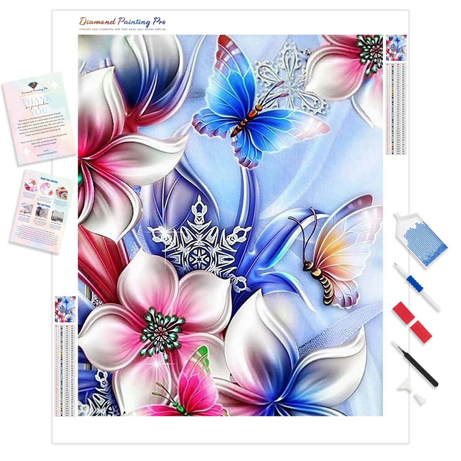 Butterfly Flowers | Diamond Painting Kit - Full Drill - Square or Round Diamonds with AB Drills Option