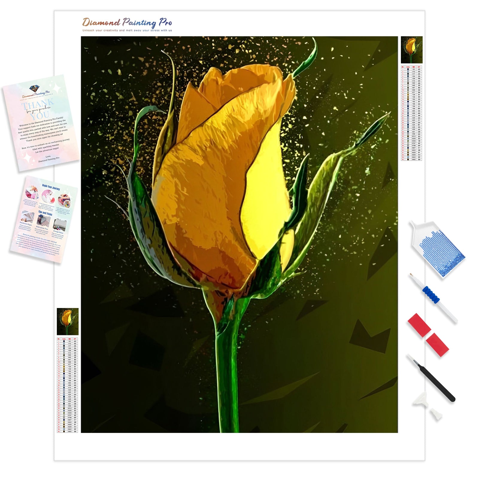 Colored Yellow Rose | Diamond Painting Kit - Full Drill - Square or Round Diamonds with AB Drills Option