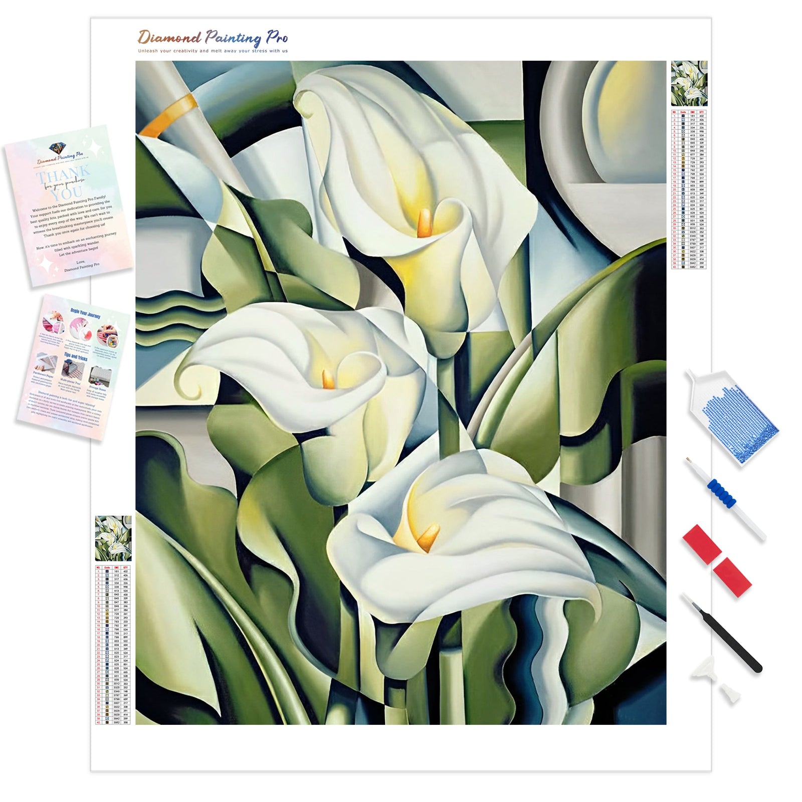 Cubist Lilies - Catherine Abel | Diamond Painting Kit - Full Drill - Square or Round Diamonds with AB Drills Option