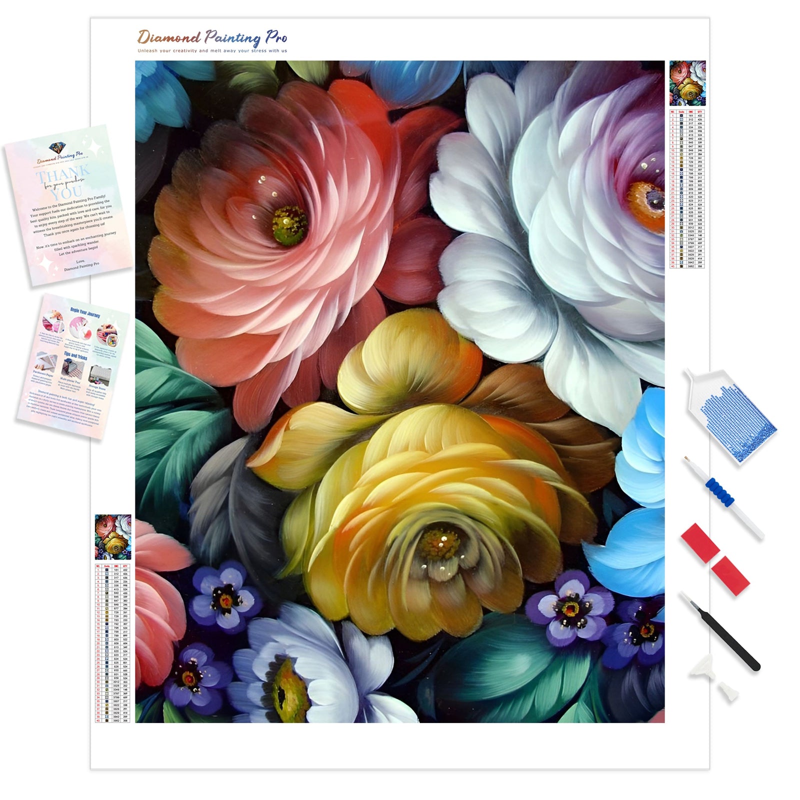 Floral Art | Diamond Painting Kit - Full Drill - Square or Round Diamonds with AB Drills Option