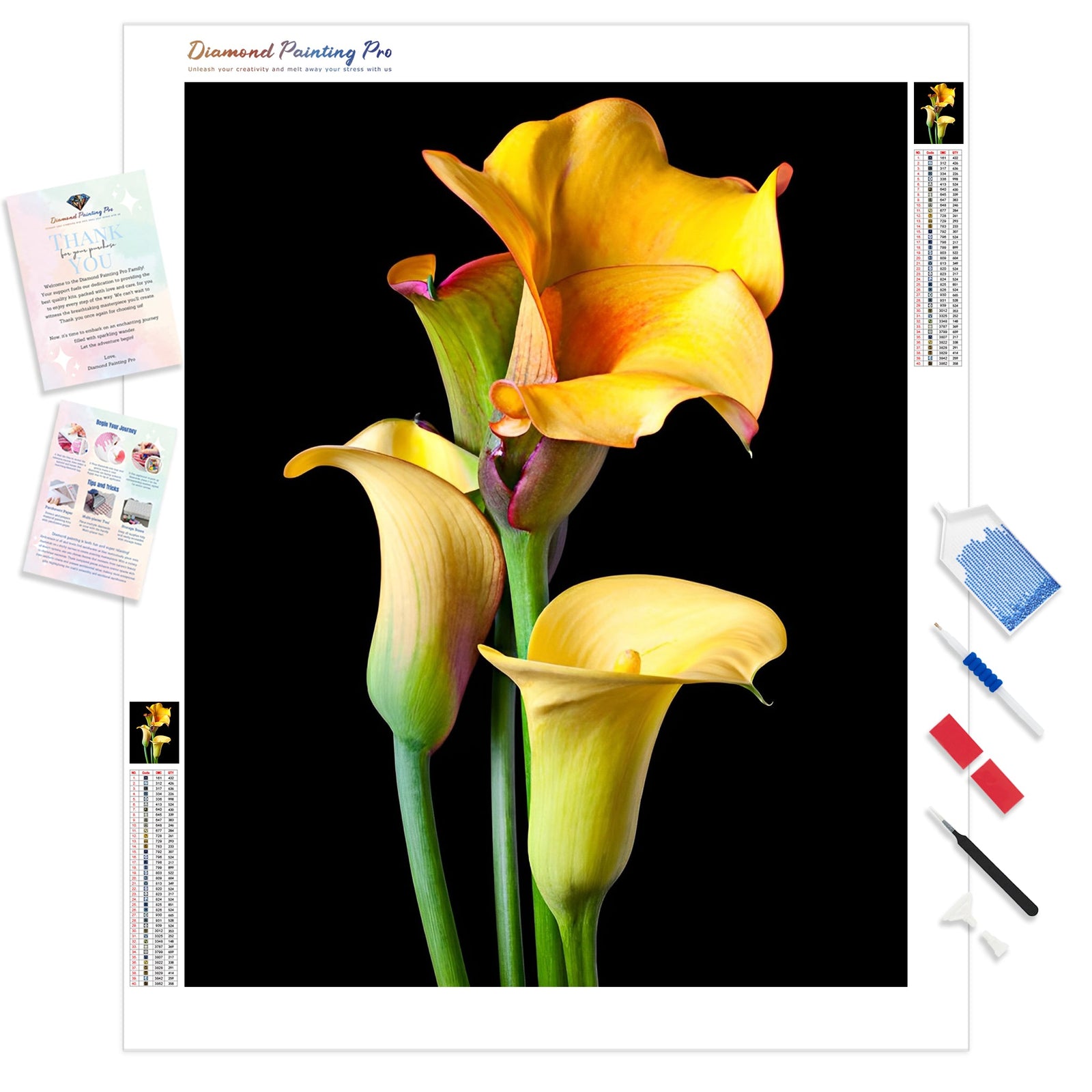 Four Calla Lilies | Diamond Painting Kit - Full Drill - Square or Round Diamonds with AB Drills Option