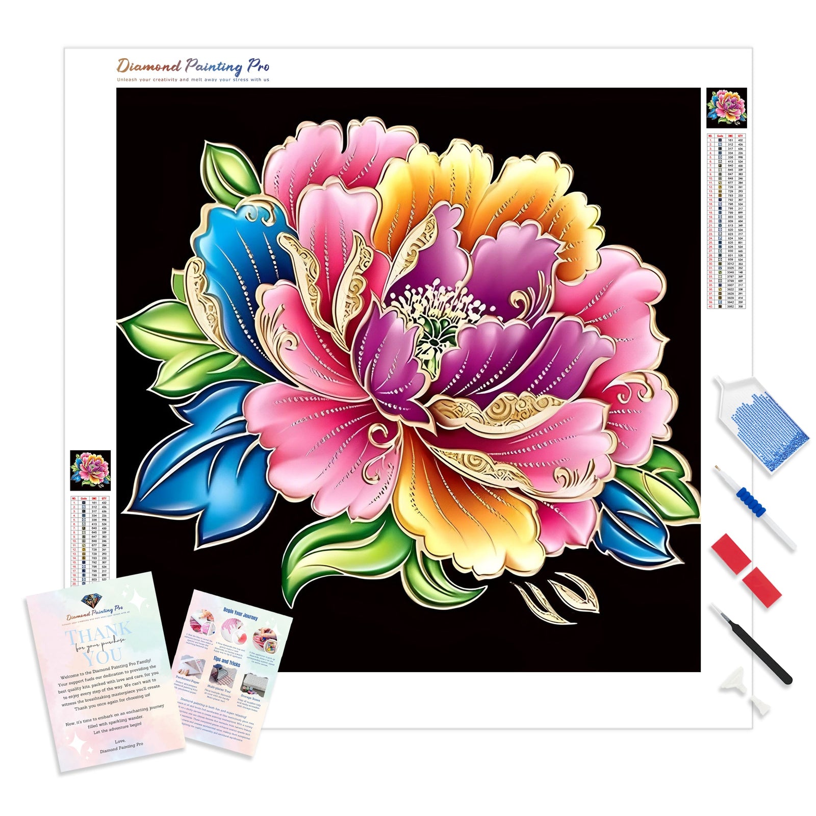 Multicolored Peony | Diamond Painting Kit - Full Drill - Square or Round Diamonds with AB Drills Option