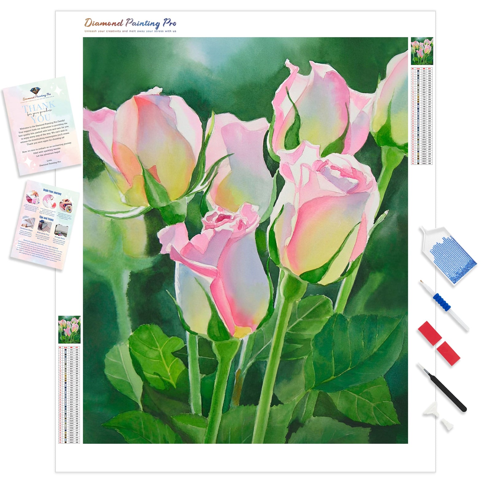 Rose Array | Diamond Painting Kit - Full Drill - Square or Round Diamonds with AB Drills Option